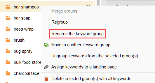 rename the keyword group
