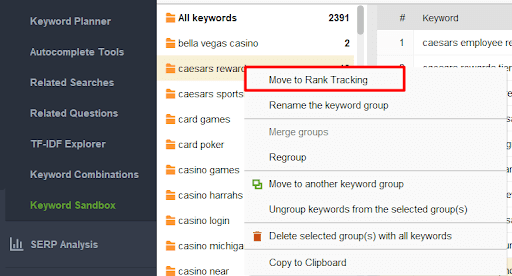 moving keywords to rank tracking