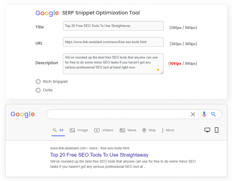 Google snippet optimization tool