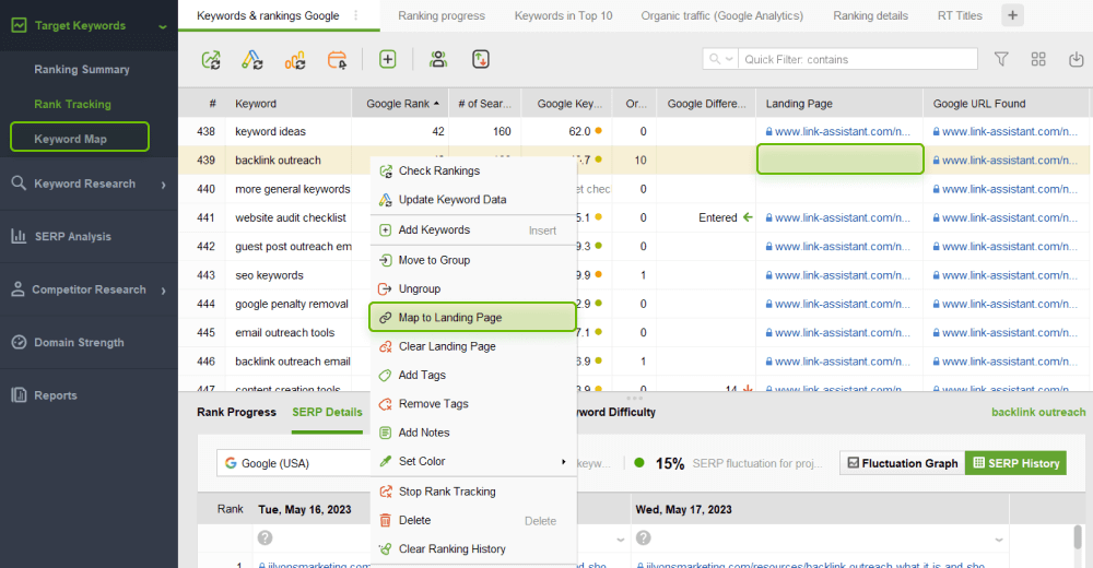 Mapeando palavras-chave no Rank Tracker