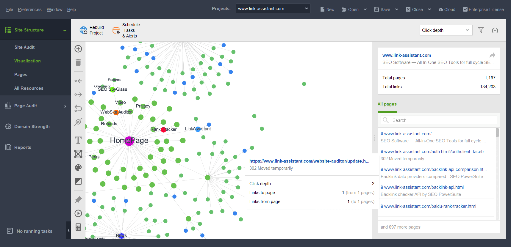 Mapa visual do site de um site no WebSite Auditor