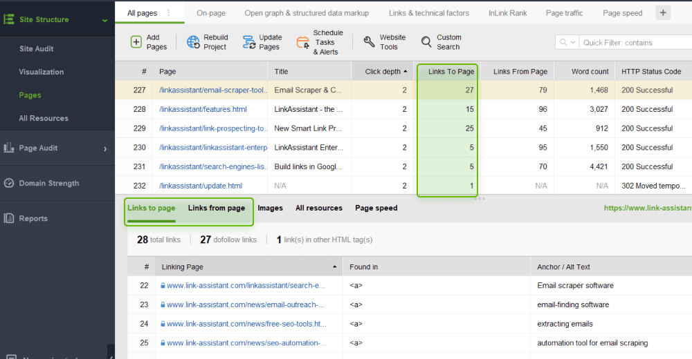 Verificando links de entrada e saída em uma página