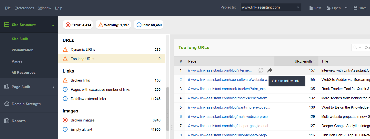 Verificando problemas de URL na auditoria do site