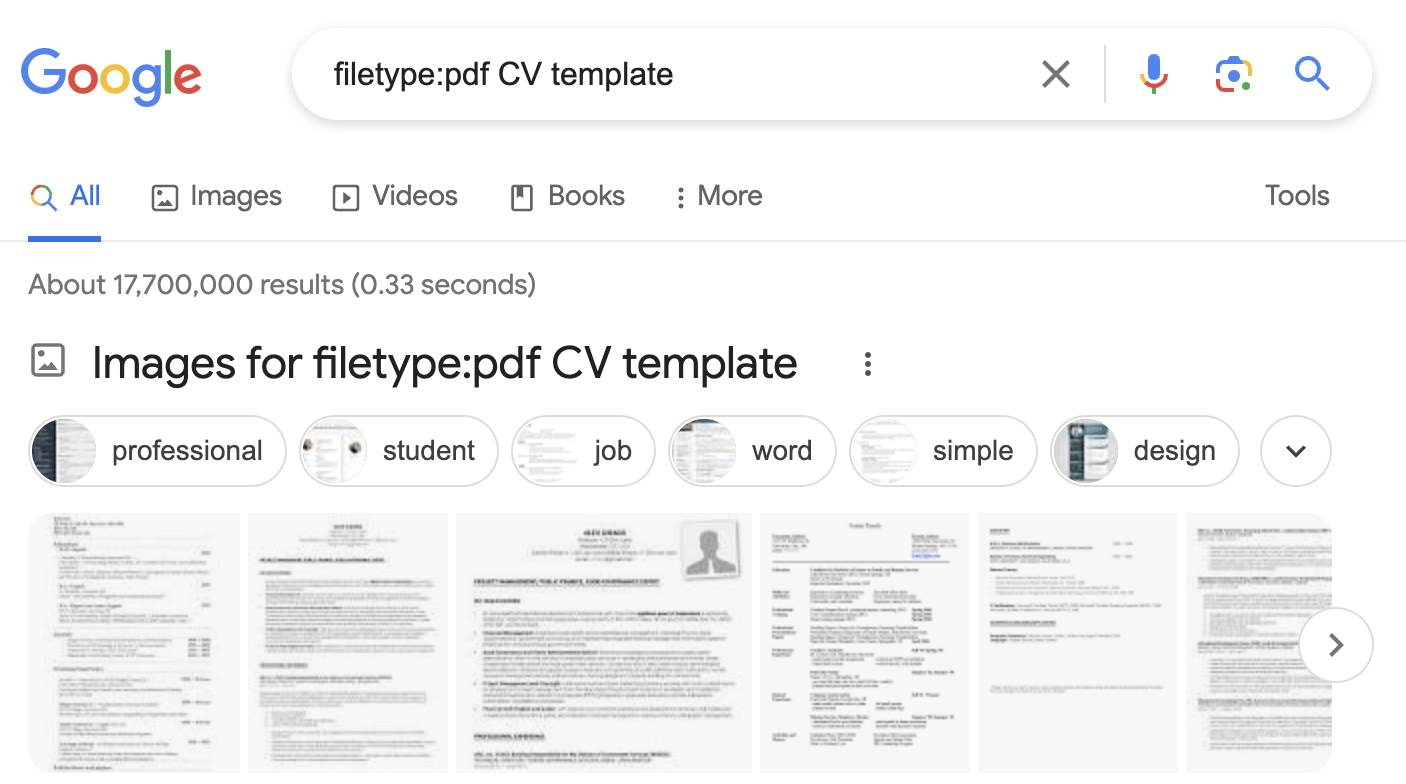 Google search operator: filetype: