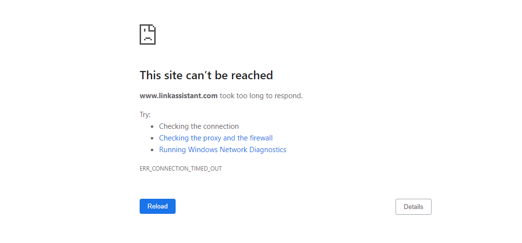 site can't be reached message